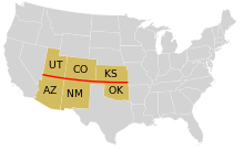 O 37º paralelo que define as fronteiras entre os estados dos Estados Unidos.