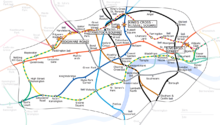 Locaties van de bomaanslagen op een metrokaart van Centraal Londen  