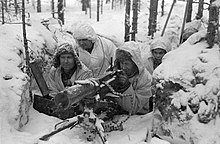 Finnish machine-gun position ­near Pitkjaranta (today's Russian name) on the north-eastern shore of Lake Ladoga, about 100 m from the Soviet front, 21 Feb. 1940.