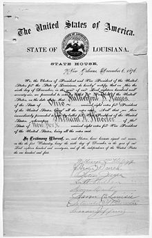Certificato che mostra che gli elettori della Louisiana hanno votato per Rutherford B. Hayes e William A. Wheeler (1876)