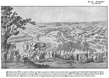 Depiction of the famous battle between the Russian and Swedish armies near Poltava on 27 June 1709.