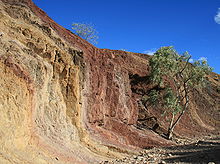 Okerkuilen in Centraal-Australië waar verschillende klei-aardpigmenten werden verkregen