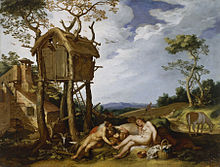 Parabole du blé et de l'ivraie , 1624, d'Abraham Bloemaert. Les "paysans paresseux" dorment au lieu de travailler, ce qui représente le péché de paresse.