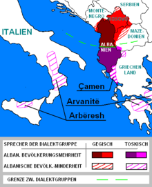 Distribution of the Albanian language in South and Southeast Europe
