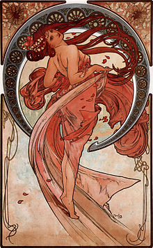 La Dansa, farebná litografia Alfonsa Muchu, 1898