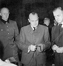 1945/46: Alfred Jodl, Hans Frank and Alfred Rosenberg (from left to right) during the Nuremberg Trial