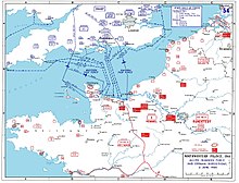 Normandia és Franciaország északnyugati partvidékének D-napi támadási térképe