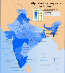 2011: Reading ability in India: 73.0 %. Meghalaya | Women | Men | Cardalle : ' 74.4 % 72.9 % 76.0 % Khasi: 77.0 % 78.5 % 75.5 % Garo: 71.8 % 67.6 % 76.0 % Meghalaya | Women | Men2001 : 62.6 % 59.6 % 65.4 %1991 : 49.1 % 44.9 % 53.1 %1981: 43.2 % 38.3 % 47.8 %1971: 35.1 % 29.3 % 40.4 %1961: 32.0 % 25.3 % 38.1 %1951: 15.8 % 11.2 % 20.2 %