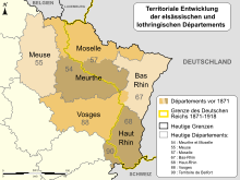 1871 and 1919-1922: change of departmental boundaries on the loss and recovery of Alsace-Lorraine