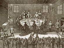 Official lunch of the participants after the signing of the Treaty of Altranstadt on 7 December 1706. (jul.) Engraving