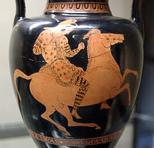 Mounted Amazon in Scythian costume (red-figure vase painting­, c. 420 BC)
