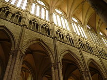 High Gothic three-storey wall elevation on the nave of Amiens Cathedral