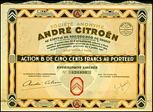 Share for 500 francs of S. A. André Citroën dated 30 September 1927