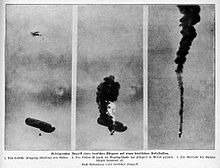 Attack of a German propeller plane on an "enemy captive balloon" (1918)