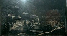 Obrázek města Matlock Bath vyrytý z černého mramoru Ashford od Ann Raynerové  