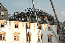 Burned down roof truss of the Duchess Anna Amalia Library