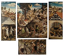 Representation of historical mining on the Annaberg mountain altar from 1522 (St. Annenkirche in Annaberg)