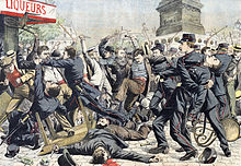 Une œuvre d'art montrant des membres du gang Apache se battant avec la police à Paris.