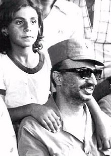 Yasser Arafat in a Palestinian refugee camp in southern Lebanon in 1977.