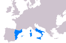 Карта, показваща Сардиния по времето, когато е част от Арагонската империя.