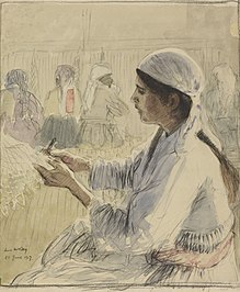 Armenian Refugees making Fly-nets, work by James McBey, 1917