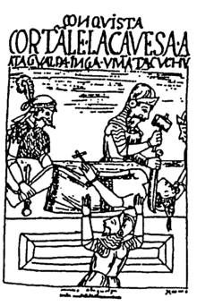Испанците екзекутират Тупак Амару през 1572 г., рисунка на Гуаман Пома де Аяла