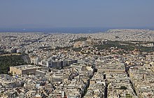 Athens agglomeration, in the background the Saronic Gulf
