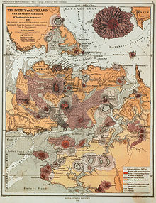 Geological map showing the area around Auckland and its extinct volcanoes from the first systematic geological mapping of the country by Ferdinand von Hochstetter