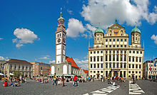 Town Hall Square: Town Hall and Perlach Tower with St. Peter's Church