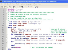  snímek obrazovky typického skriptu AutoIT