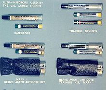 Kits de antídoto de agente nervoso utilizados pelo exército americano, contendo atropina e pralidoximina