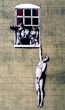 Gatukonst av Banksy i Bristol.  