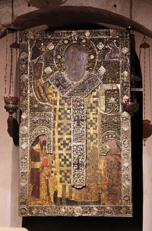 The icon at the tomb of St. Nicholas in Bari is a gift of the Serbian king Stefan Uroš III Dečanski, around 1330.