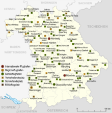 Map of airports and landing fields in Bavaria
