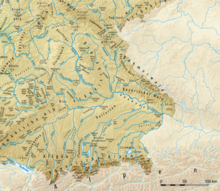 Map of landscapes of Bavaria with rivers.