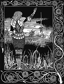 Hur Sir Bedivere kastade svärdet Excalibur i vattnet, av Aubrey Beardsley (1894)  