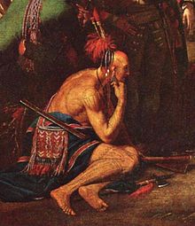 En detalje fra Benjamin Wests The Death of General Wolfe, et idealiseret billede af en amerikansk indianer.