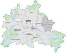 Mapa Berlína se zvýrazněným Marzahn-Hellersdorfem  