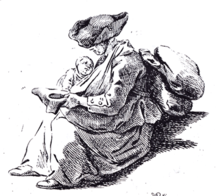 The begging soldier woman , copperplate engraving by Daniel Chodowiecki, 1764