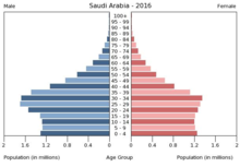 Saudi Arabia has a young population and a high surplus of men due to the guest workers in the country
