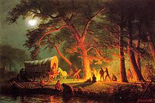Oregon Trail, di Albert Bierstadt, circa 1863. Campeggiare vicino a fiumi contaminati dal batterio del colera ha fatto sì che il colera si diffondesse rapidamente tra i viaggiatori
