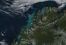 Fytoplanktonbloei in de Noorse Zee.