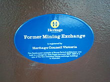 Blauwe plaquette op de Ballarat Mining Exchange