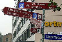 Signalization of the bicycle routes in Veloland Switzerland