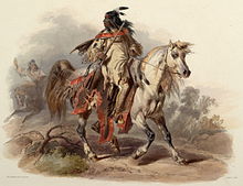 Karl Bodmerin vuosina 1840-1843 maalaama mustajalkasoturi.  