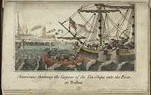 Maalaus Bostonin teekutsusta vuodelta 1789  