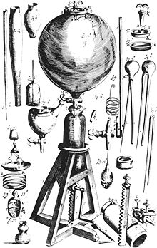 Robert Boyle's "Pneumatic engine" was designed by Robert Hooke, who also used it to conduct the experiments that led to the discovery of Boyle's law.