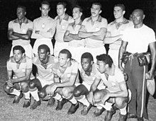 Pelé (ve dřepu, druhý zprava doleva) a brazilský národní tým na Copa America 1959