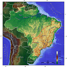 Brazilian mountainous country along the coast and west of it the plateau with the low mountain ranges.
