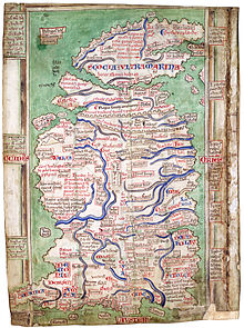 Map of Britain by Matthew Paris (c. 1250), showing Hadrian's Wall as well as Antoninus Wall, British Library, London
